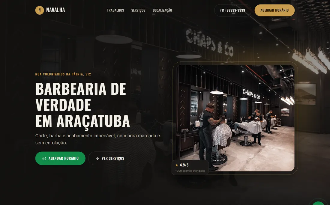 Modelo Navalha, site de barbearia